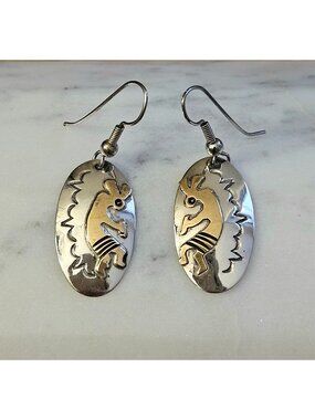 Southwestern Sterling Silver 12K Gold Overlay Kokopelli Dangle Earrings